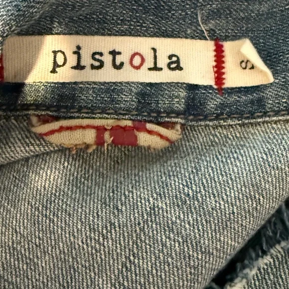 Pistola Denim Distressed Button Up Jean Vest Women’s size Small Pockets - Picture 7 of 8